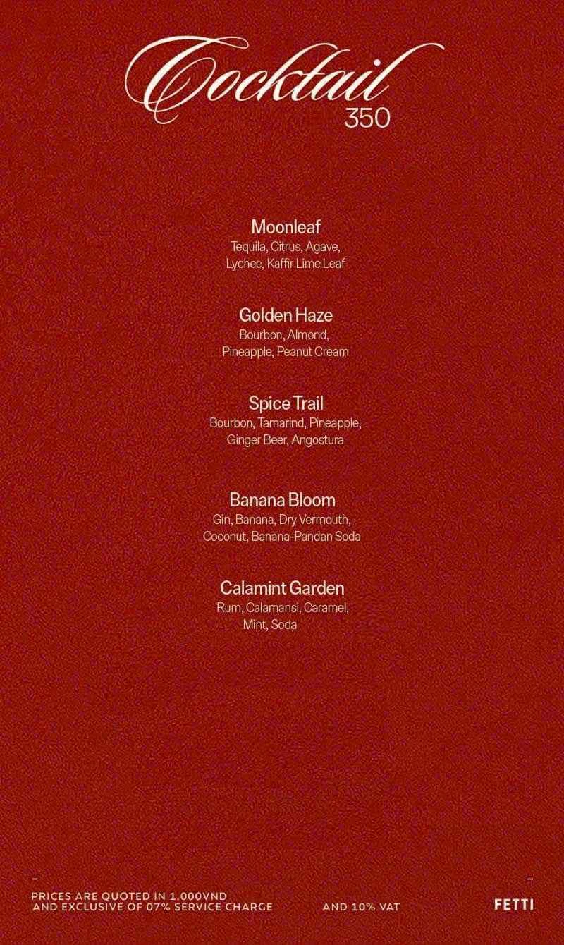Menu Fetti Social Club — Cocktail signature