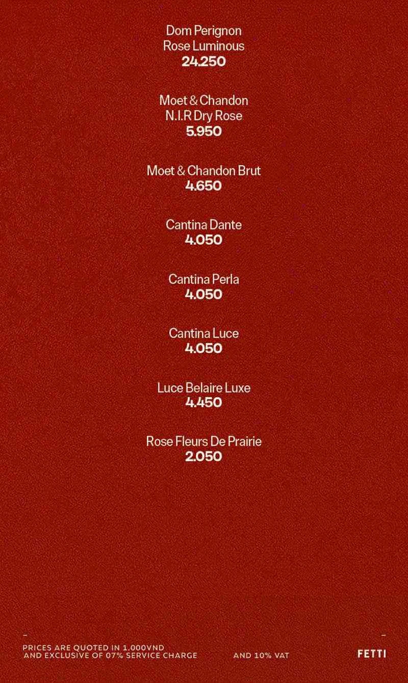 Menu Fetti Social Club — Sparkling & set sủi tăm